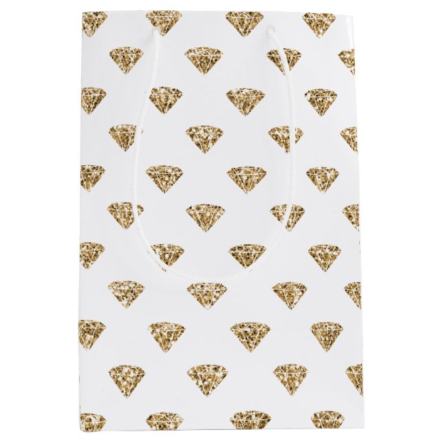 Gold Glitzer Diamonds Mittlere Geschenktüte (Vorderseite)