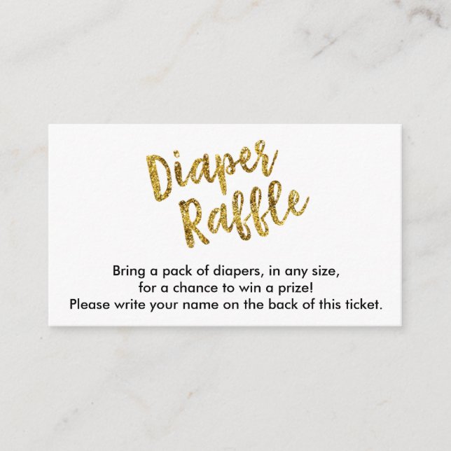 Gold Glitzer Diaper Raffel Ticket Begleitkarte (Vorderseite)