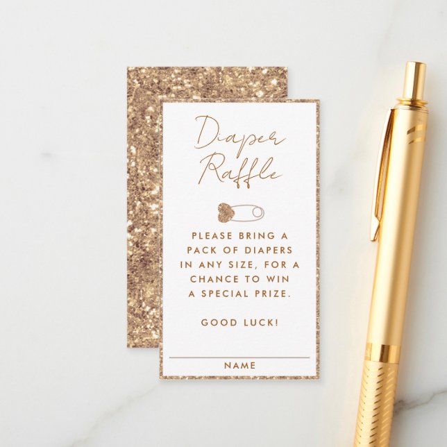 Gold Glitzer Diaper Raffle Baby Dusche Umschließun Begleitkarte (Vorderseite/Rückseite Beispiel)