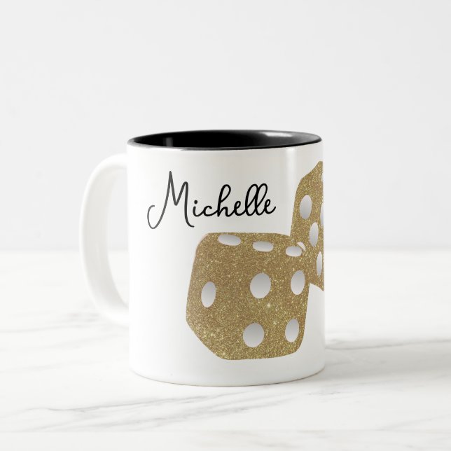Gold Glitzer Dice Personalisierter Name Zweifarbige Tasse (Vorderseite Links)