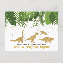 Gold Glitzer Dinosaur Tropical Danke-Card Feiertagspostkarte