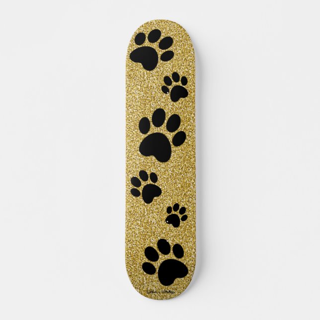 Gold Glitzer Dog Paw Prints Modern Girly Sparkle Skateboard (Vorne)