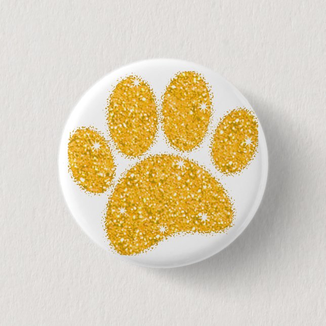 Gold Glitzer Dog Pawprint Button (Vorderseite)