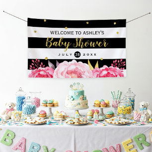 Gold Glitzer Dots Floral Stripes Baby Dusche Party Banner