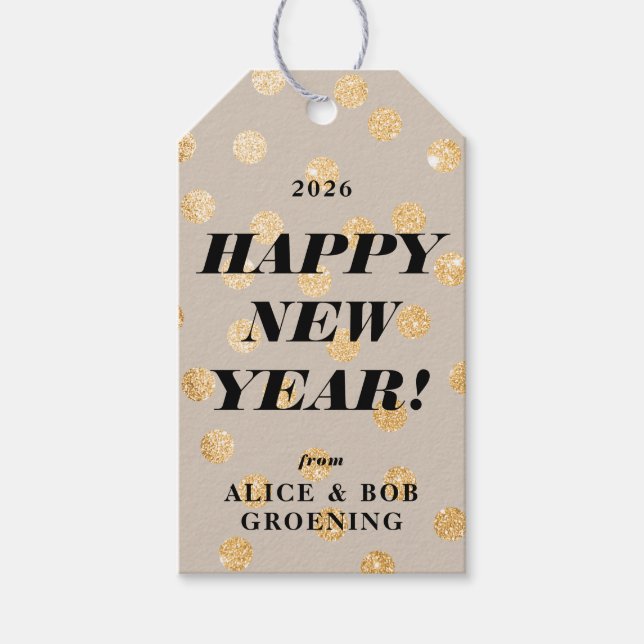 Gold Glitzer Dots Modernes, individuelles Frohes N Geschenkanhänger (Vorderseite)