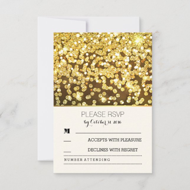 Gold Glitzer dots Vintage Hochzeit RSVP Karten (Vorderseite)