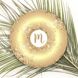 Gold Glitzer Dounut Monogramm Skript fett Luxus Runder Pappuntersetzer
