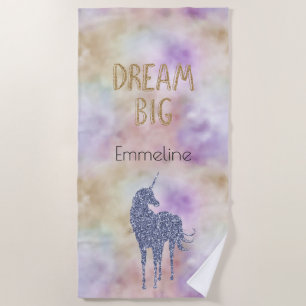 Gold Glitzer Dream Big Unicorn Personalisierter Na Strandtuch