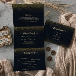 Gold Glitzer Dreifachbuchstabe Falten der Hochzeit Dreifach Gefaltete Einladung