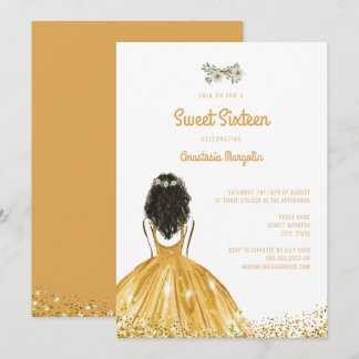 Gold Glitzer Dress Floral Sweet 16 16 Geburtstag Einladung