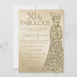 Gold Glitzer Dress Womans 30. Geburtstag Party Einladung