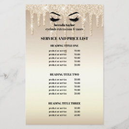 Gold Glitzer Dripps EYELASH SALON SERVICE LIST Flyer