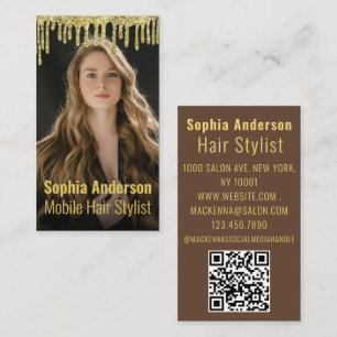 Gold Glitzer Driving Modern Hair Stylist QR Code Visitenkarte