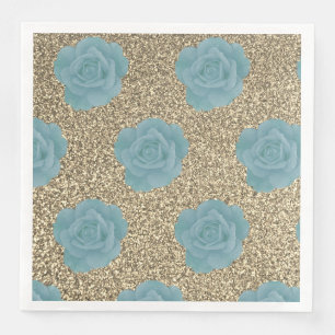 Gold Glitzer Dusty Blue Rose Brautparty Hochzeit Serviette