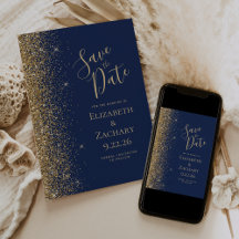 Gold Glitzer Edge Navy Blue Save the Date