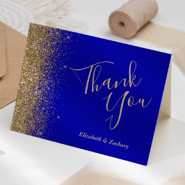 Gold Glitzer Edge Royal Blue Wedding Vielen Dank Karte