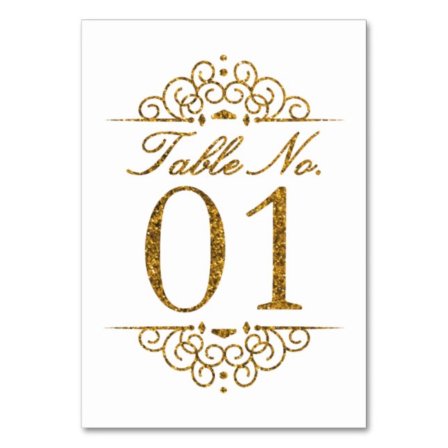 Gold Glitzer Effect Wedding Tischnummer Card (01) (Vorderseite)