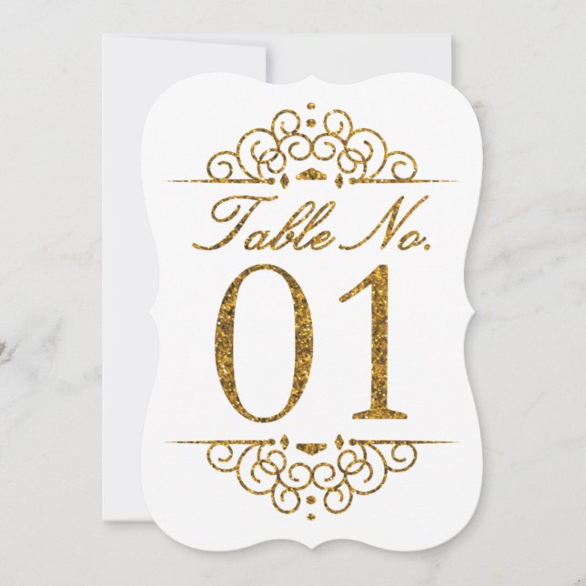 Gold Glitzer Effect Wedding Tischnummer Card (01) (Vorderseite)