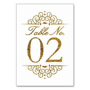 Gold Glitzer Effect Wedding Tischnummer Card (02)