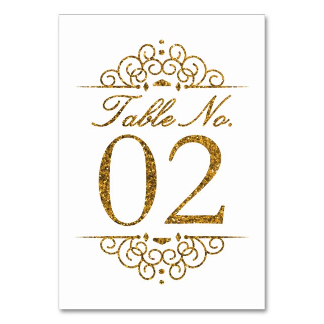 Gold Glitzer Effect Wedding Tischnummer Card (02) (Vorderseite)