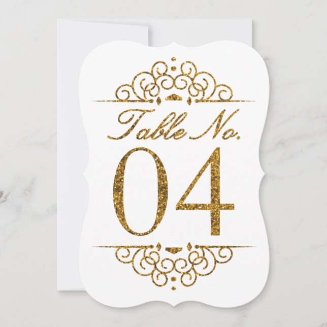 Gold Glitzer Effect Wedding Tischnummer Card (04) (Vorderseite)