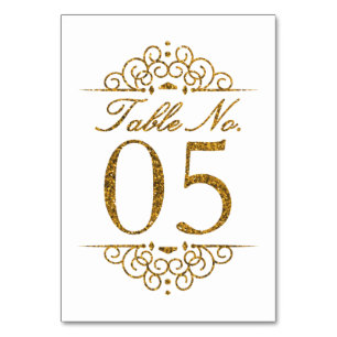 Gold Glitzer Effect Wedding Tischnummer Card (05)