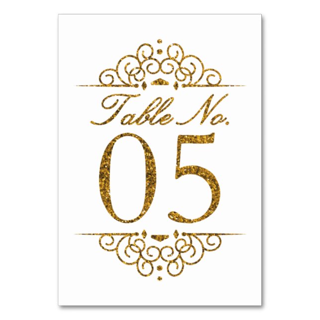 Gold Glitzer Effect Wedding Tischnummer Card (05) (Vorderseite)