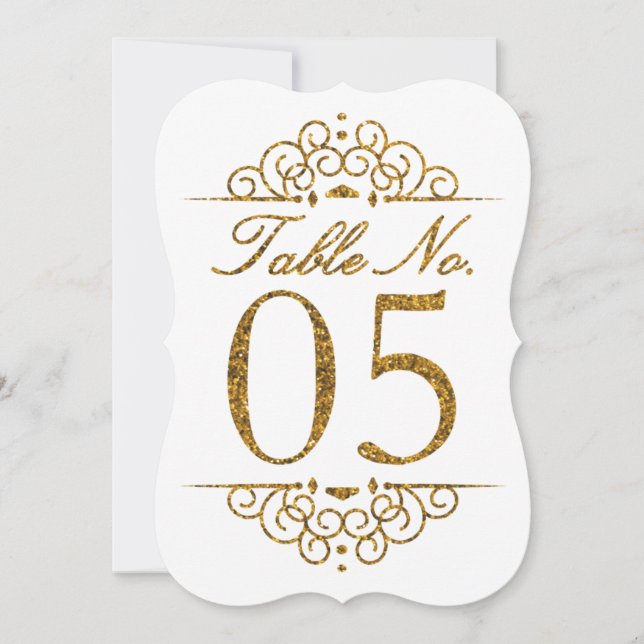 Gold Glitzer Effect Wedding Tischnummer Card (05) (Vorderseite)