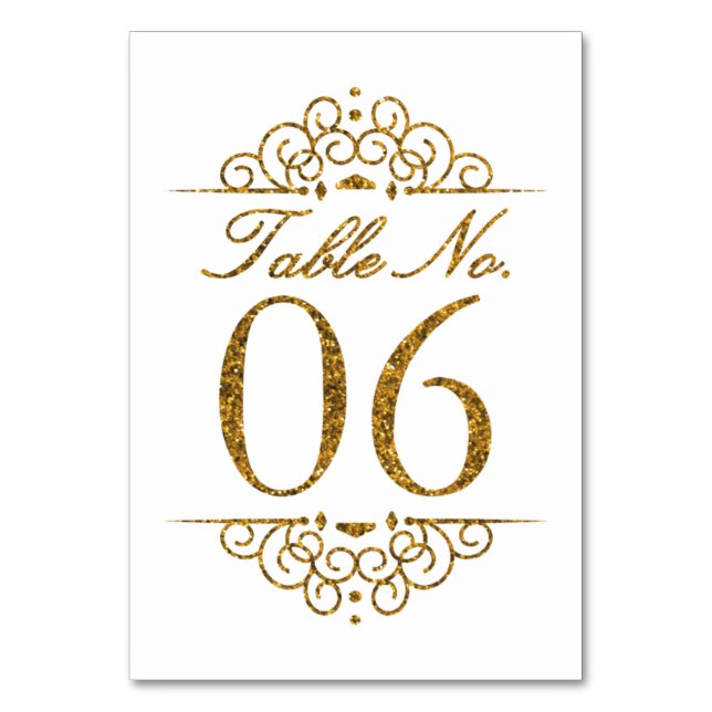 Gold Glitzer Effect Wedding Tischnummer Card (06) (Vorderseite)