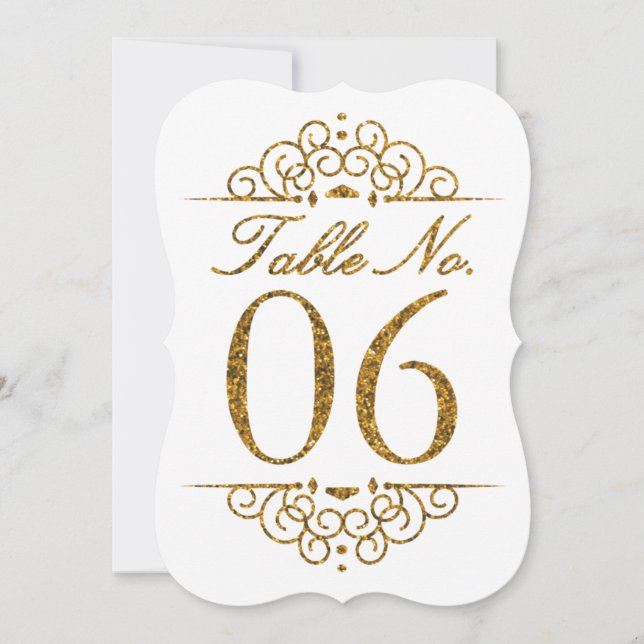 Gold Glitzer Effect Wedding Tischnummer Card (06) (Vorderseite)