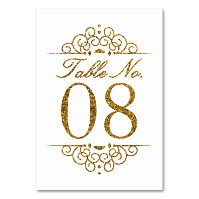 Gold Glitzer Effect Wedding Tischnummer Card (08) (Vorderseite)