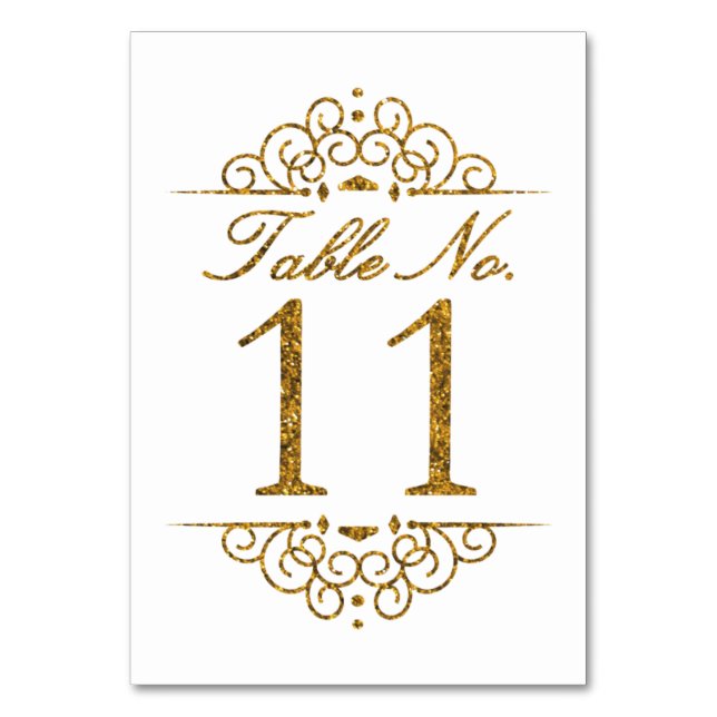 Gold Glitzer Effect Wedding Tischnummer Card (11) (Vorderseite)