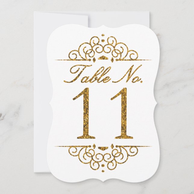 Gold Glitzer Effect Wedding Tischnummer Card (11) (Vorderseite)