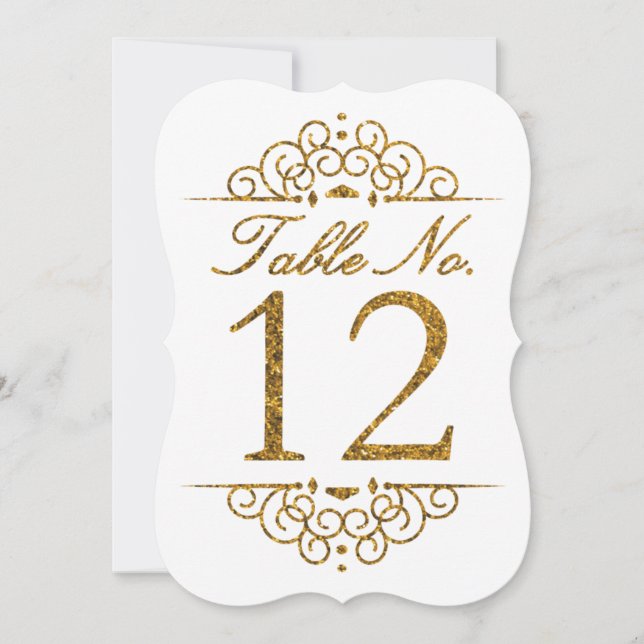 Gold Glitzer Effect Wedding Tischnummer Card (12) (Vorderseite)