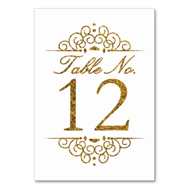 Gold Glitzer Effect Wedding Tischnummer Card (12) (Vorderseite)