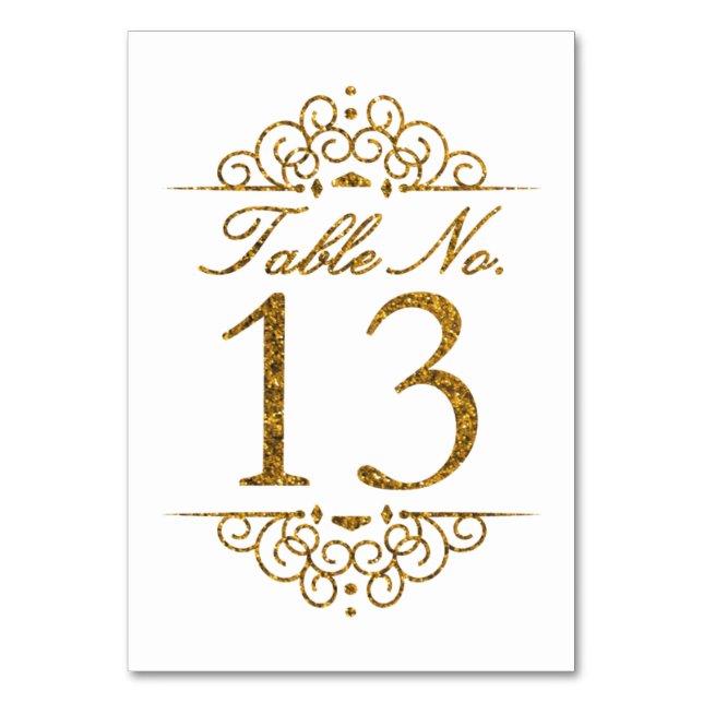 Gold Glitzer Effect Wedding Tischnummer Card (13) (Vorderseite)
