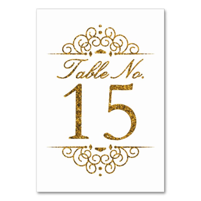 Gold Glitzer Effect Wedding Tischnummer Card (15) (Vorderseite)