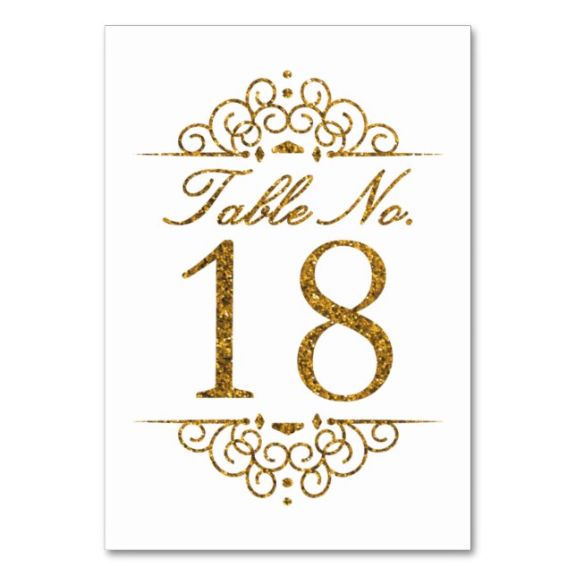 Gold Glitzer Effect Wedding Tischnummer Card (18) (Vorderseite)