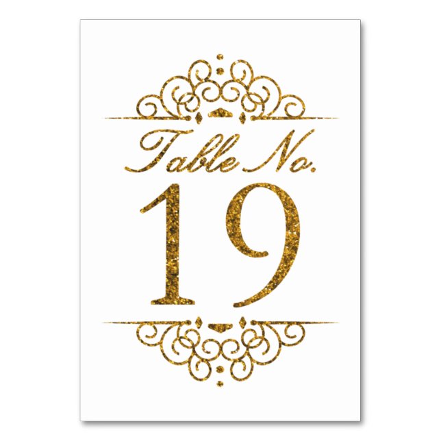 Gold Glitzer Effect Wedding Tischnummer Card (19) (Vorderseite)