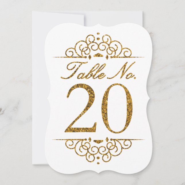 Gold Glitzer Effect Wedding Tischnummer Card (20) (Vorderseite)