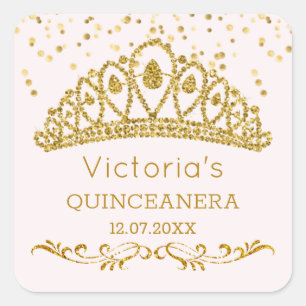 Gold Glitzer Effekt Tiara, Konfetti Quinceanera Quadratischer Aufkleber