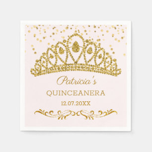 Gold Glitzer Effekt Tiara, Konfetti Quinceanera Serviette