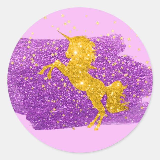 Gold Glitzer Einhorn auf Rosa Runder Aufkleber (Vorderseite)