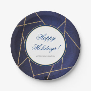 Gold Glitzer Elegant Dark Blue Christmas Pappteller