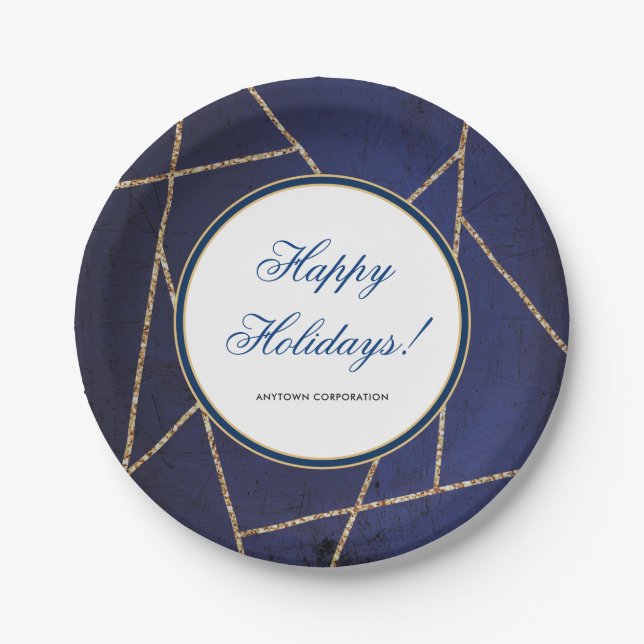 Gold Glitzer Elegant Dark Blue Christmas Pappteller (Vorderseite)