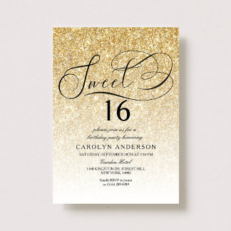 Gold Glitzer Elegant Script Sweet 16 Geburtstag Einladung