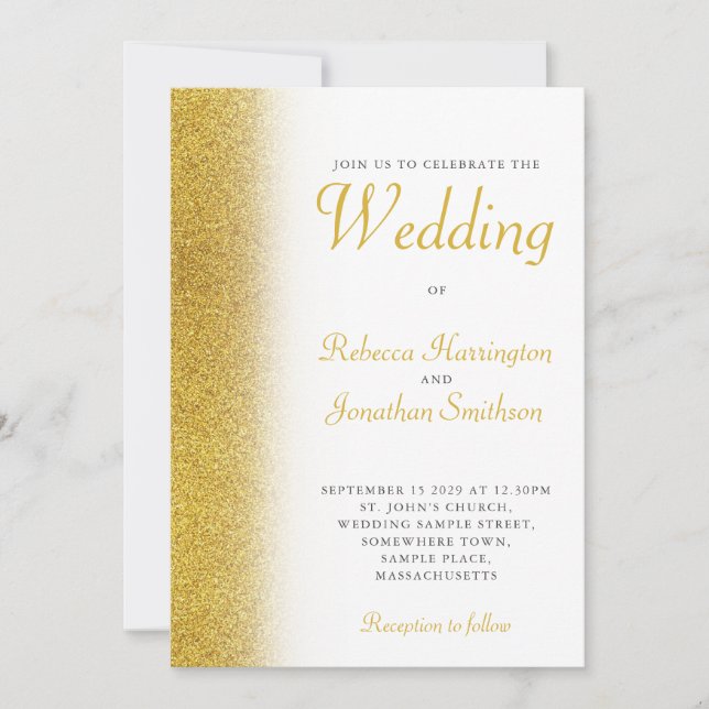 Gold Glitzer Elegante Script Hochzeitseinladung Einladung (Vorderseite)