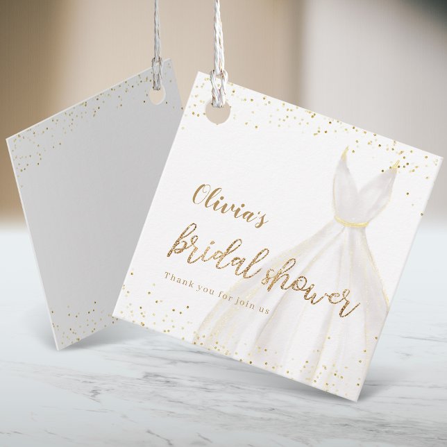 Gold Glitzer Elegantes Dress Brautparty Geschenkanhänger (Gold Glitter Elegant Dress Bridal Shower Favor Tags)
