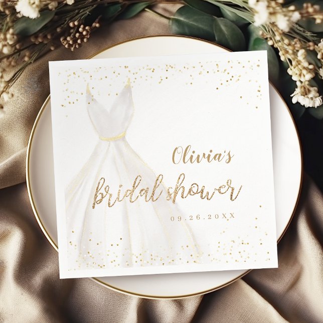 Gold Glitzer Elegantes Dress Brautparty Serviette (Gold Glitter Elegant Dress Bridal Shower Napkins)