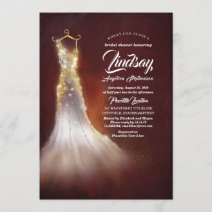 Gold Glitzer Elegantes Dress Burgundy Brautparty Einladung